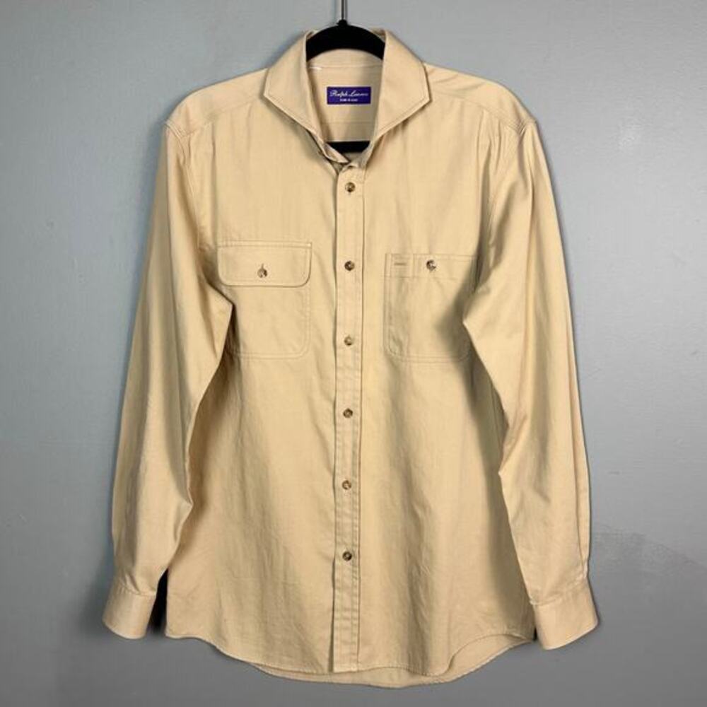 Ralph Lauren Purple Label top shirt Large button‎ up Workshirt Khaki workwear